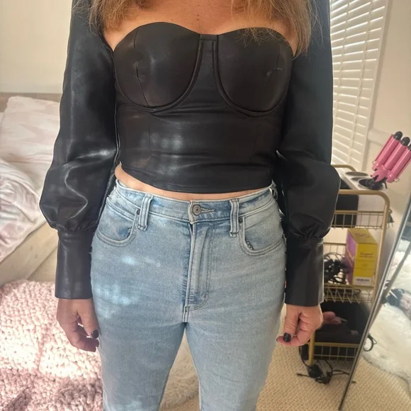 REVOLVE Black Faux Leather Crop Top - Picture 4 of 5